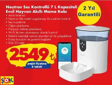 NEUTRON SES KONTROLLÜ 7 L KAPASİTELİ EVCİL HAYVAN (KEDİ/KÖPEK) AKILLI MAMA KABI